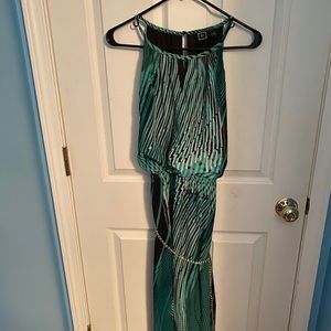 Green and black maxi dress